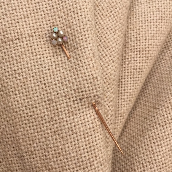 Vintage Rose Gold Opal & Pearl Stick Pin - Picture 2 of 8